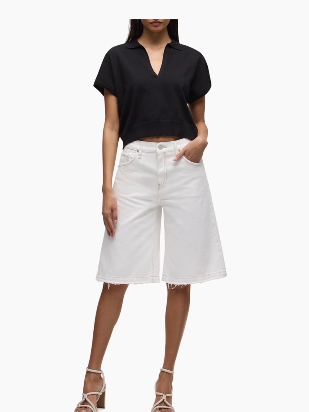 HUDSON LONG SHORTS White Denim Knee-Length Shorts
